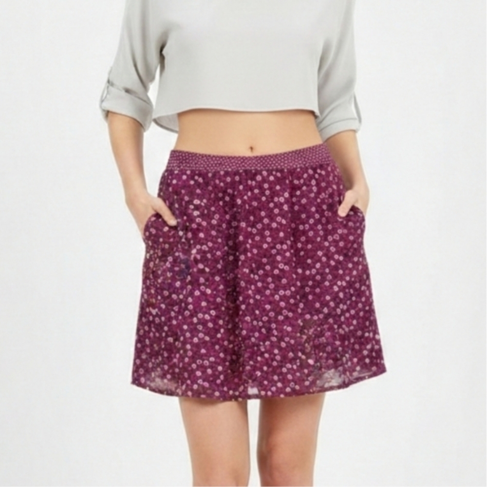Costa Blanca Chiffon A-Line Mini Skirt Floral Tie Waist Purple Spring Size Large